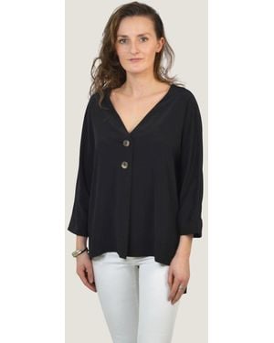 Simply Be V Neck Pleat Front Tunic Top - Black