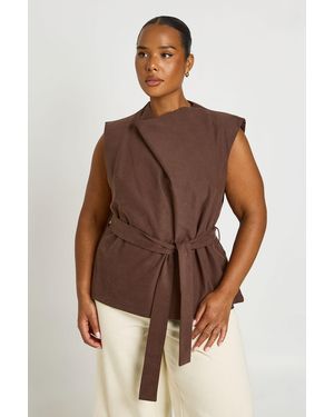 Boohoo Plus Cotton Twill High Neck Wrap Top - Brown