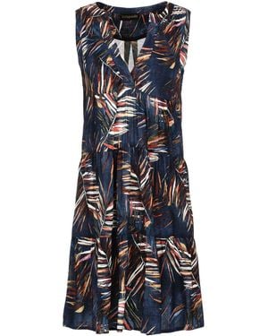 Conquista Sleeveless Leaf Print A Line Dress - Blue