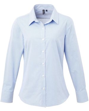 PREMIER Ladies Gingham Long-Sleeved Shirt (Light/ - Blue