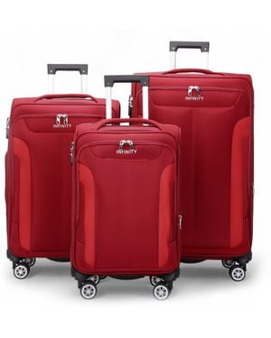 Infinity Leather Expandable Soft Shell Suitcase 8 Wheel Luggage Travel Light Carry On Cabin Bag Softshell - Red