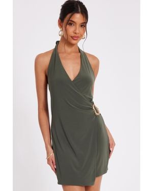 Quiz Halter Neck Mini Dress - Green