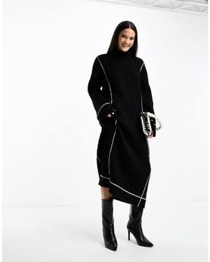 Y.A.S High Neck Knitted Jumper Midi Dress - Black