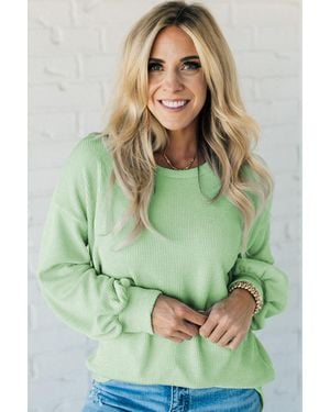 Everyday the Label Moonlight Jade Solid Cord Ribbed Drop Shoulder Pullover Top - Green