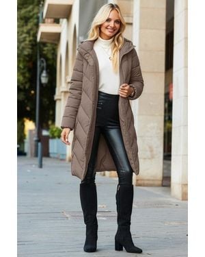 Sosandar Taupe Longline Padded Coat With Belt - Black