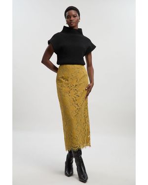 Karen Millen Lace With Taping Woven Midi Skirt - Multicolour