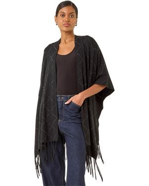 Roman Diamond Hotfix Knit Poncho - Black