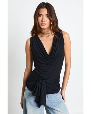 Boohoo Cowl Neck Tie Waist Sleeveless Top - Blue