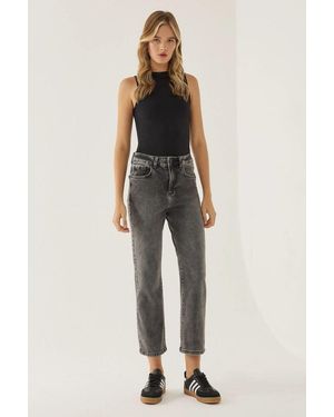 Hiccup High Waist Straight Denim Jeans - Grey