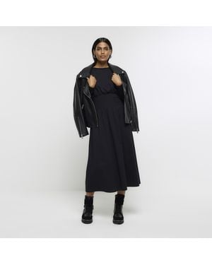 River Island Midi Dress Shirred Waist - Blue