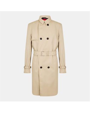 HUGO Double-Breasted Weather-Resistant Tailored Fit Trench Coat - Natural