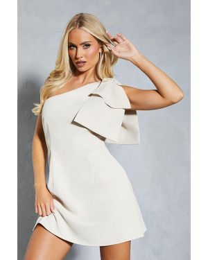 MissPap One Shoulder Bow Detail A-Line Mini Dress - White