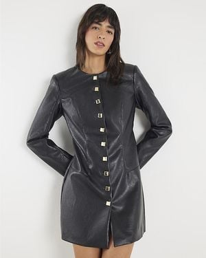 River Island Mini Dress Faux Leather Long Sleeve Pu - Grey