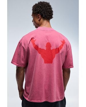 BoohooMAN One More Rep Washed Oversized Extended Neck T-Shirt - Red