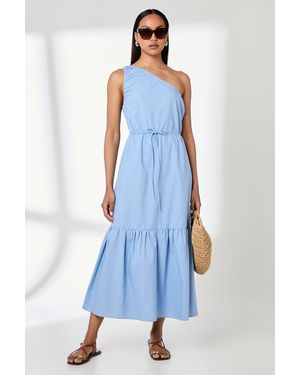 PRINCIPLES One Shoulder Tiered Linen Mix Midaxi Dress - Blue