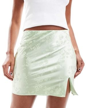 Miss Selfridge Satin Jacquard Split Mini Skirt - Green