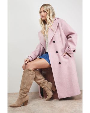Oasis Brushed Relaxed Reefer Coat - Pink