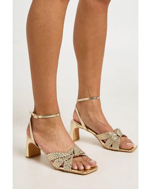 Boohoo Weave Front Knot Detail Low Block 2 Part Heels - Brown