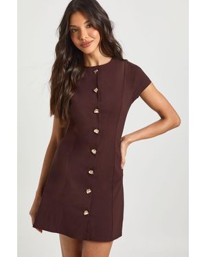 Boohoo Bengaline Button Trim Cap Sleeve Shift Dress - Purple