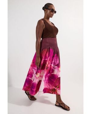Karen Millen Plus Size Placed Taffeta Woven Maxi Skirt - Pink