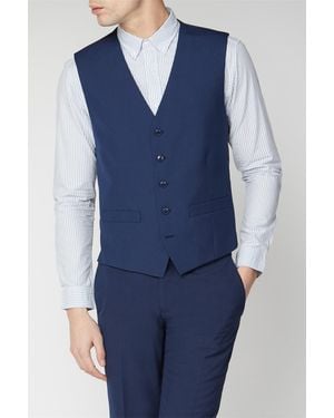 Limehaus Single Breasted Five Button V-Neck Slim Fit Suit Waistcoat - Blue