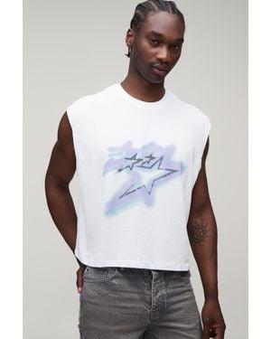 BoohooMAN Tall Oversized Boxy Star Graffiti Print Tank - White