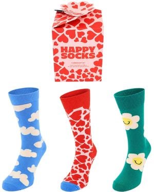 Happy Socks 3-Pack Flower Gift Set Cotton - Blue