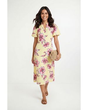Wallis Floral Waffle Ruched Midi Dress - Yellow