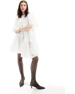 Ghospell Ruched Bow Tie Mini Dress - White