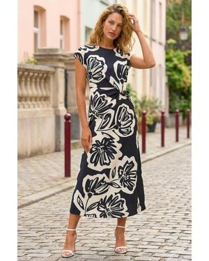 Roman Abstract Printed Gathered Wrap Dress - White