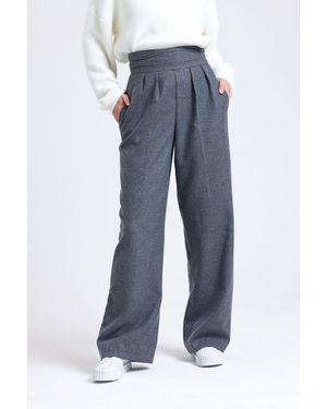 Hiccup High Waist Wide Leg Trousers With A Belt Detail - Blue