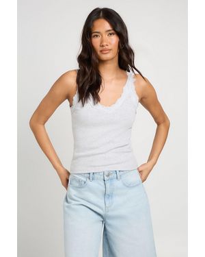 Boohoo Lace Trim Strappy Vest Top - White
