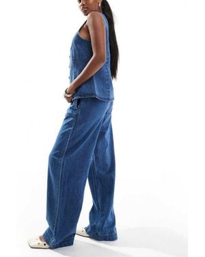 Pieces Elasticated Waist Wide Leg Jeans - Blue
