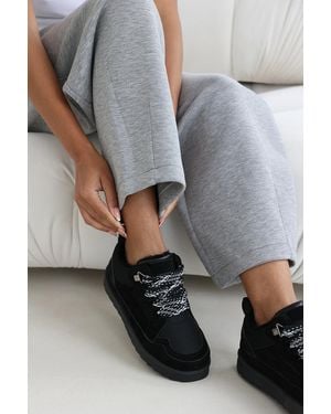 Where's That From Wheres 'Mireya' Suede Low Top Trainer With Mesh Panel And Faux Fur Lining - Grey