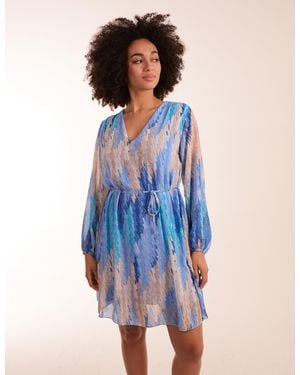 Blue Vanilla Zig Zag Printed Belted Dress - Blue