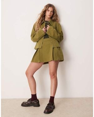 ASOS Denim Mini Skirt Co-Ord With Box Pleats - Green
