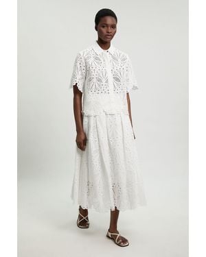 Karen Millen Cotton Broderie Maxi Skirt - Natural