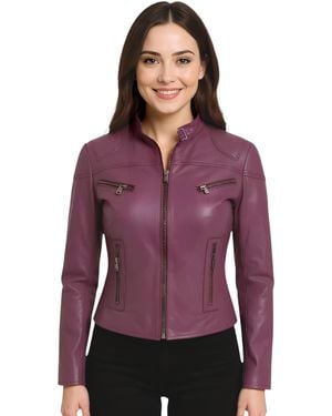 Infinity Leather Casual Slim-Fit Biker Jacket-Tulsa Lamb Leather - Purple