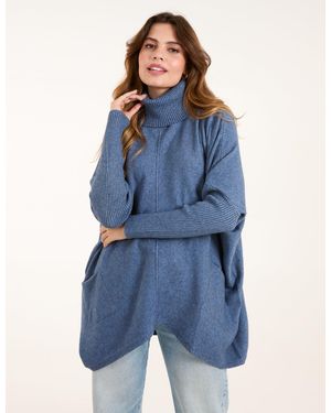 Blue Vanilla Roll Neck Pocket Jumper - Blue