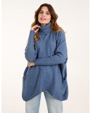 Blue Vanilla Roll Neck Pocket Jumper - Blue