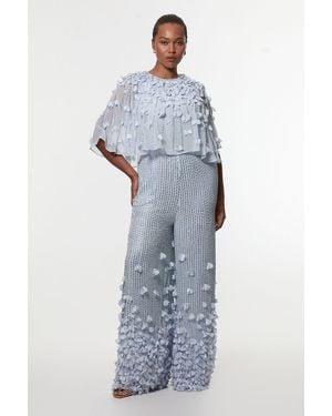 Karen Millen Plus Size Crystal Applique Angel Sleeve Woven Jumpsuit - Blue