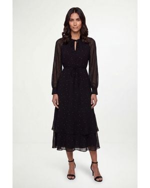 Wallis Printed Metallic Twist Neck Midi Dress - Black
