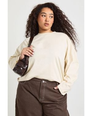 Boohoo Plus Basic Oversized Long Sleeve T-Shirt - Natural