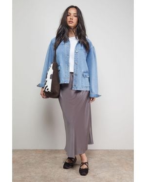 Oasis Bias Cut Satin Midi Skirt - Blue