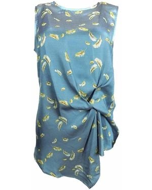 Secret Label Round Neck Twist Front Sleeveless Blouse - Blue