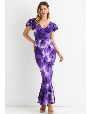 Gini London Watercolour Floral Maxi Dress - Purple