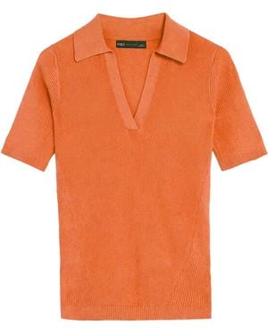 Secret Label Ribbed Collared Short Sleeved Top - Orange