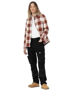 Dickies Ladies Flannel Shirt Jacket (Fired Brick) - Black