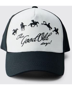 BoohooMAN Contrast Embroidered Western Cap - Blue