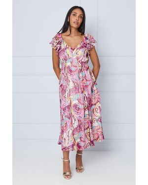 Wallis Fit & Flare Dress Cotton V-Neck Sleeveless Midi Woven - Red